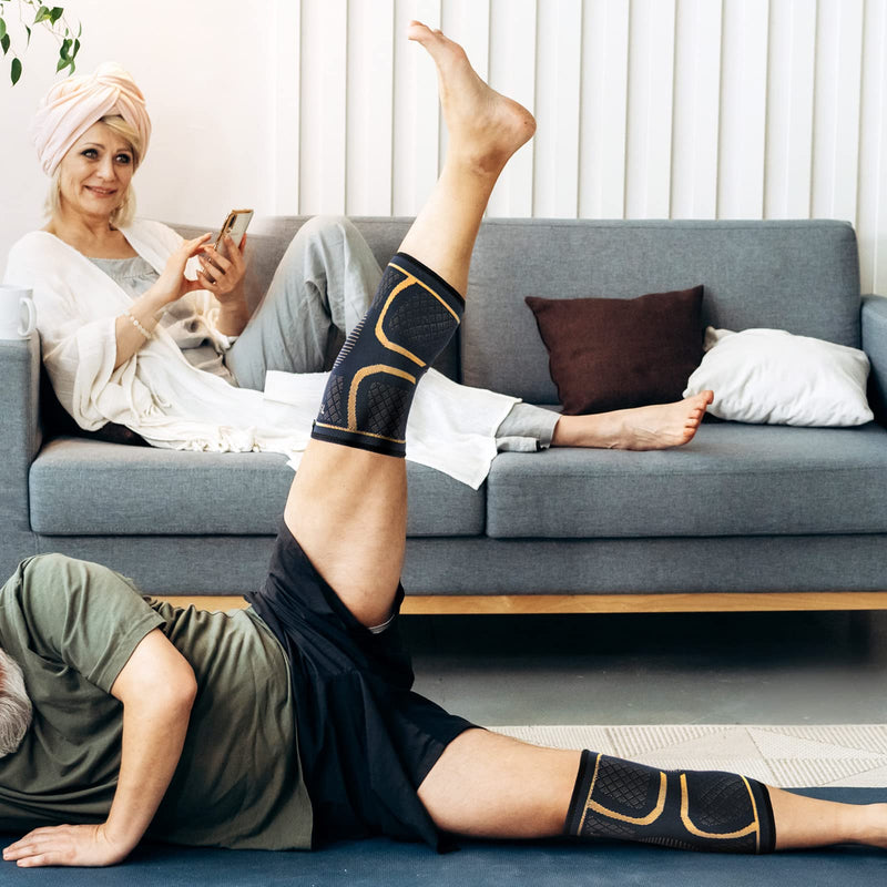 Copper Knee Braces for Men and Women (2 pack) -Knee Supports Copper Compression Knee Sleeve for Knee Pain, Arthritis, Sports and Recovery Support (Large) Large 2pack-Copper-Black - BeesActive Australia