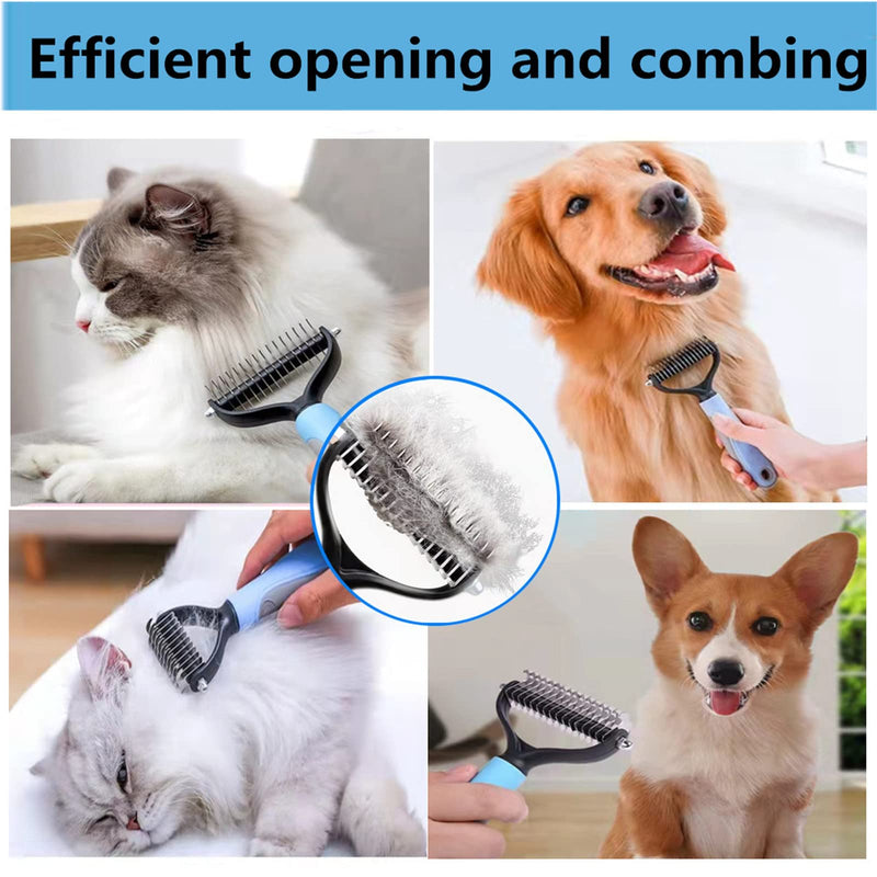Ruipai undercoat rake for dogs -Pet Grooming Brush, for shedding is used to remove the hair pads and tangles of dogs and cats, large hair removal base , Blue ，double-sided professional -Detangler Comb - BeesActive Australia