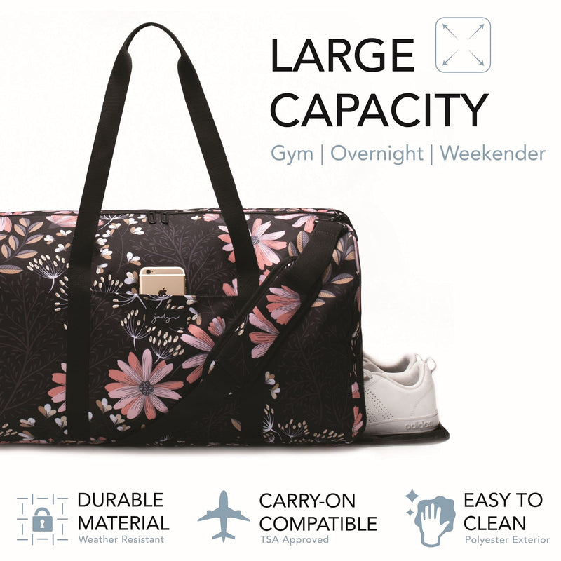 Jadyn 22" Women's Large Duffel/Weekender Bag with Shoe Pocket, Travel Bag Black Floral - BeesActive Australia