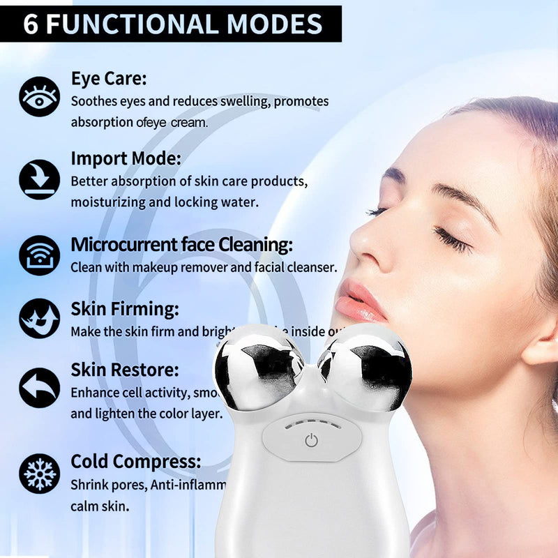 2023 New Microcurrent Face Device Roller,Lift The face and Tighten The Skin USB Mini microcurrent face Lift Skin for Facial Wrinkle Remover Toning Device(White) - BeesActive Australia