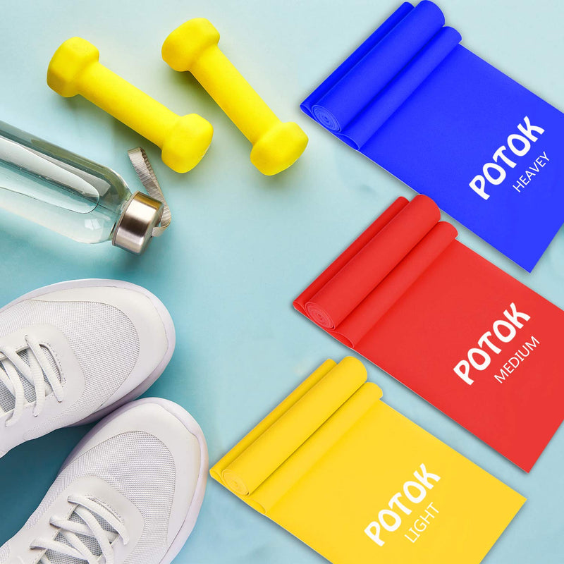 Potok Resistance Bands Set, 3 Pack Latex Exercise Bands with Different Strengths,Elastic Bands for Upper & Lower Body & Core Exercise, Physical Therapy, Pilates, Rehab Length 4 ft - BeesActive Australia