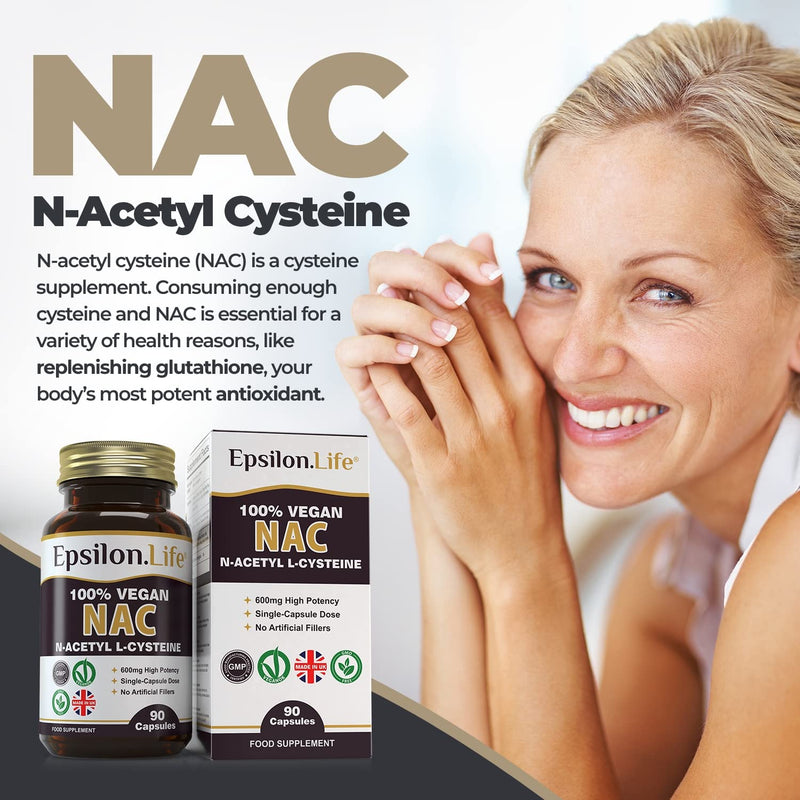 NAC 600mg Vegan Supplement - N-Acetyl-Cysteine Nutritional Supplements - 90 Capsules - Made in The UK - No Artificial Fillers - Just NAC and Rice Flour - BeesActive Australia