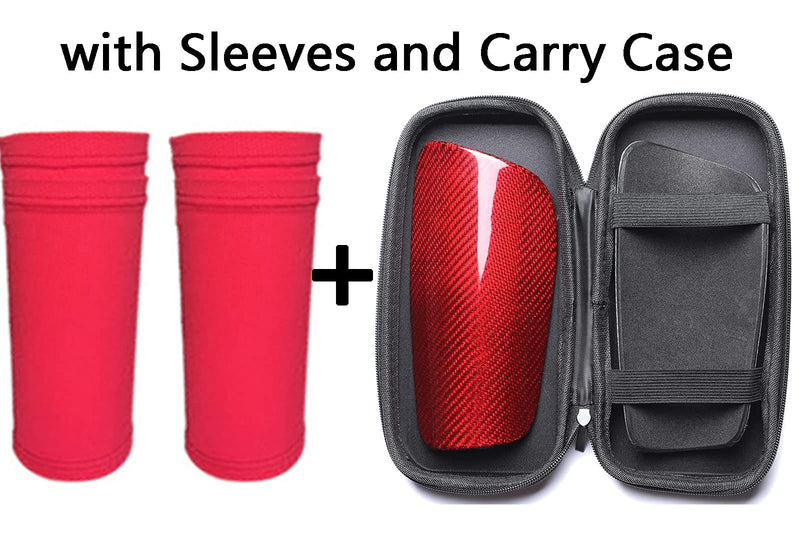 Carbon Fiber Soccer Shin Guards, with Portable Carrying Case and Sleeves, Super Strong, Ultra Light, Shock Resistance, Air Permeability, Suitable for Adult, Youth, Kid, Effective Protection red+sleeves Medium - BeesActive Australia