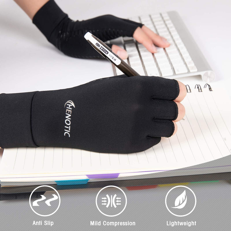 HENOTIC Copper Arthritis Gloves for Women Men, Fingerless Breathable & Moisture Wicking Arthritis Compression Gloves for Relieving Carpal Tunnel Aches, Rheumatoid Pains, Joint Swell Medium: 2 3/5''-3 1/8'' One Pair - BeesActive Australia