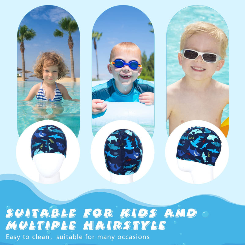 Kids Swim Caps 3 Pieces Shark Dolphin Bathing Swimming Hats Unisex Polyester Bathing Cap Shower Pool Cap Summer Swimming Caps for Boys Girls Long Short Hair - BeesActive Australia