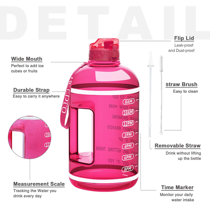 KEEPTO Gallon Motivational Water Bottle with Dust Cap, Straw&Handle, Leakproof BPA Free Water Jug with Time Marker for Fitness, Gym and Outdoor Sports (Included Straw Brush) A1-Rose Red - BeesActive Australia