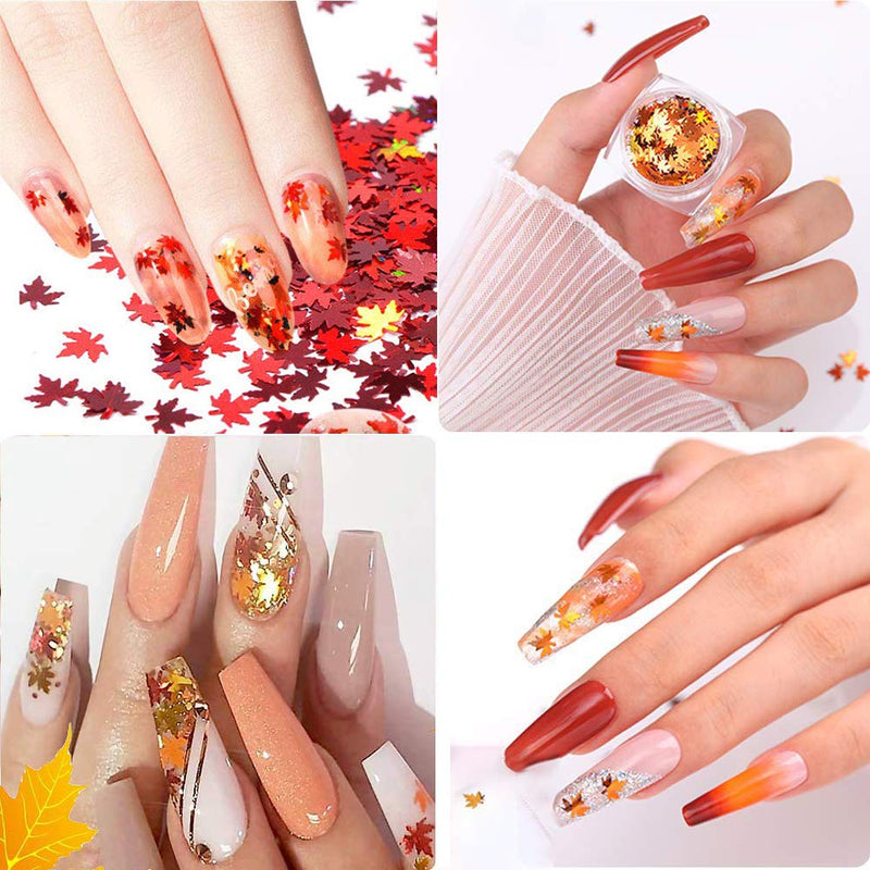 DAGEDA Maple Leaves Nail Art Stickers, 4 Boxes Fall Nail Decals Nails Art Glitters Flakes Stickers Nail DIY Manicure Decals Decoration (Yellow Orange) Yellow Orange - BeesActive Australia