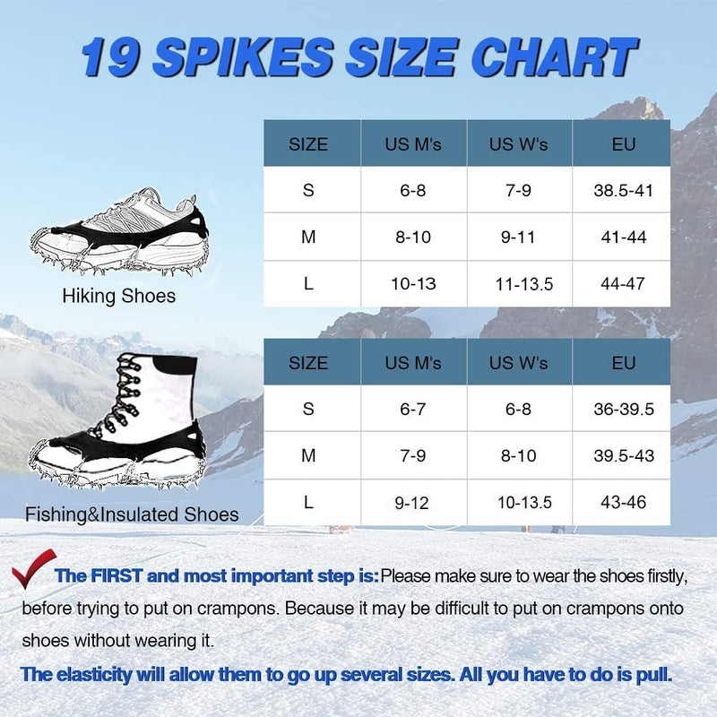 AUHIKE Crampons Ice Cleats Traction Snow Grips Traction Cleats System Safe with Tear-Resistant Gasket Protect for Hiking Fishing Jogging Mountaineering Walking Black Small - BeesActive Australia