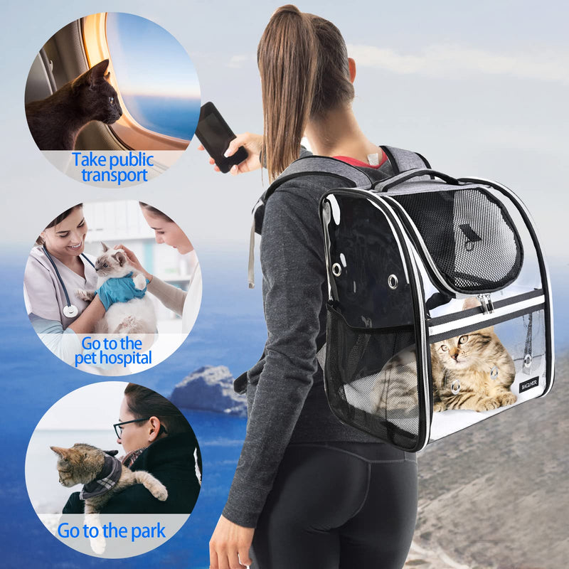 BAGLHER Pet Carrier Backpack,Ventilated Design,Pet Travel Backpack with Comfortable Shoulder Straps,Thicker Bottom Support,Two-Way Entrance Pet Carrier Backpack. Grey - BeesActive Australia