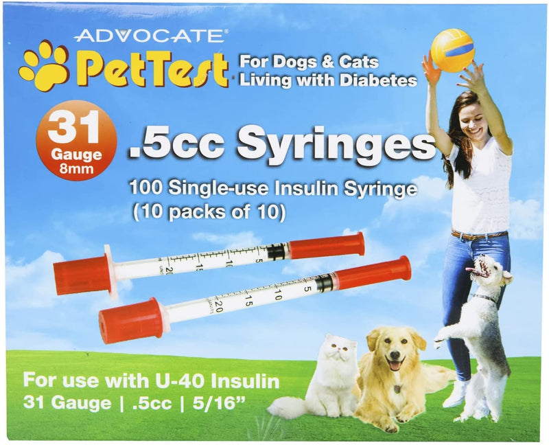 Advocate PetTest U-40 Pet Insulin Syringes Thin 31G 1/2CC, 0.5cc 5/16" for Dogs and Cats 100-Pack 0.5 cc (1/2 cc) 100 pack - BeesActive Australia