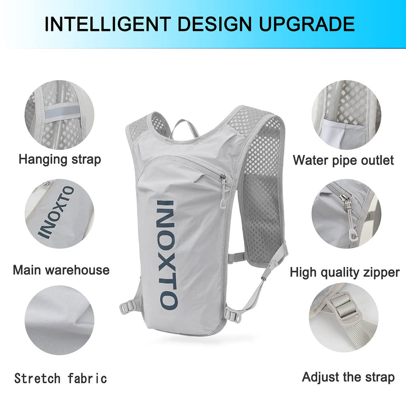 INOXTO Running Hydration Vest Backpack,Lightweight Water Running Vest with 1.5L Water Bladder Bag Daypack for Hiking Trail Running Cycling Race Marathon for Women Men Kids Light gray - BeesActive Australia