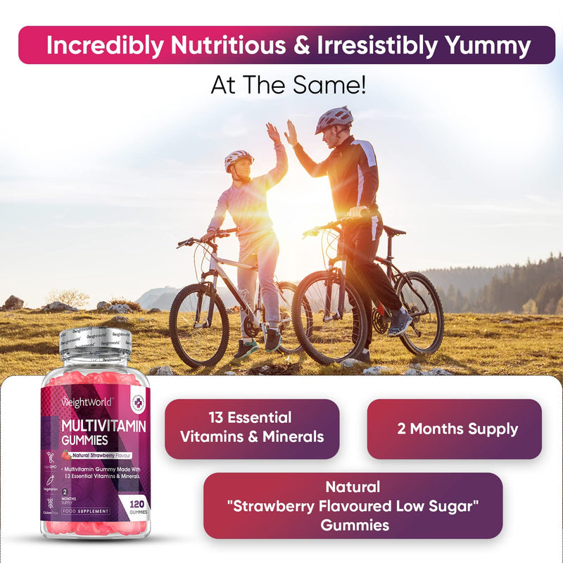 Multivitamin Gummies for Women & Men - 2 Months Supply - 13 Multivitamins & Minerals - 120 Vitamin Gummies - With Vitamin C, A, D, B, Biotin & Zinc - Strawberry Flavoured Chewable Multivitamins Adults - BeesActive Australia