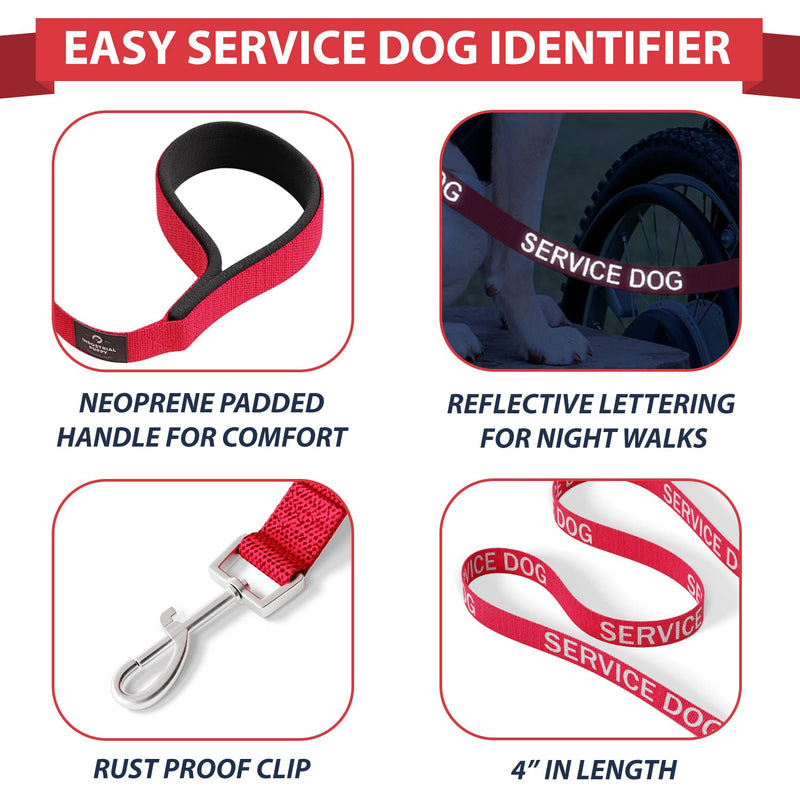 Industrial Puppy Service Dog Leash Wrap, Emotional Support Dog Leash with Neoprene Handle and Reflective Lettering - Supplies or Accessories for Service Dog Vest, Emotional Support Vest Red - BeesActive Australia