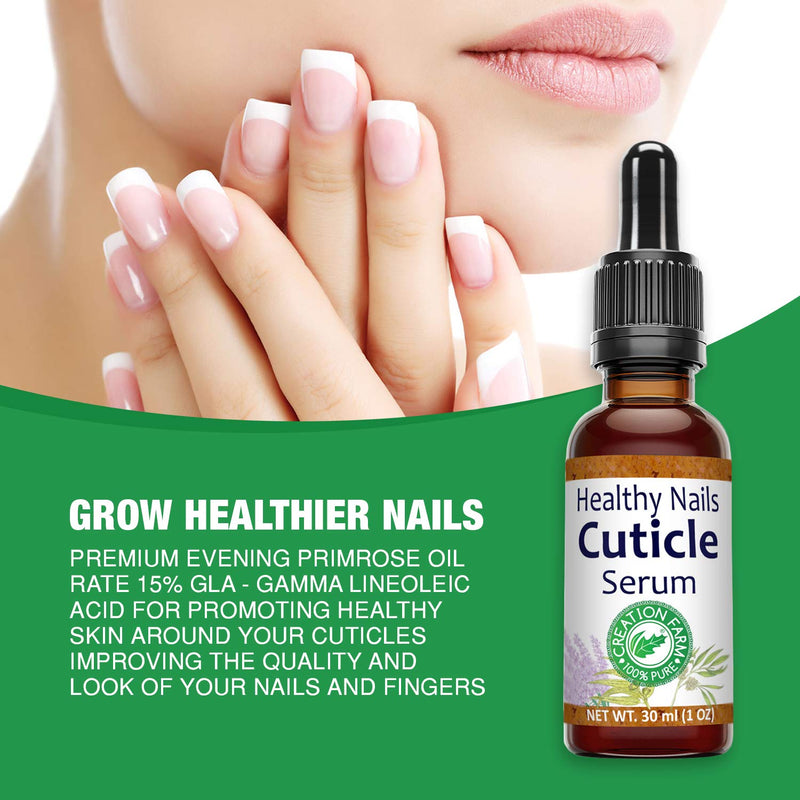 Creation Farm Cuticle Healthy Nail Serum, Treatment Blend for Better Looking Nails with Tea Tree Oil Oregano Evening Primrose Moisturizes Helps Rigid Cuticles, 30 ml - BeesActive Australia