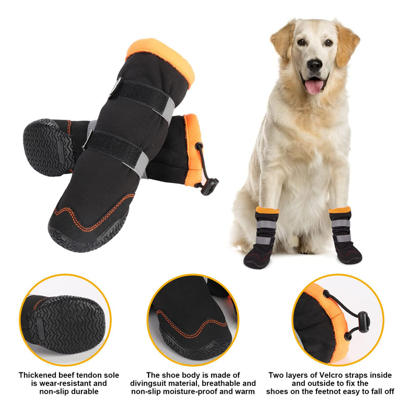 Warm Dog Boots Winter Beacon Pet Dog Shoes, Fleece Lined Dog Shoes with Drawstring, Dog Snow Boots Anti-Slip Rugged Sole - Reflective Dog Booties for Small Medium Large Dogs Orange #8 - BeesActive Australia