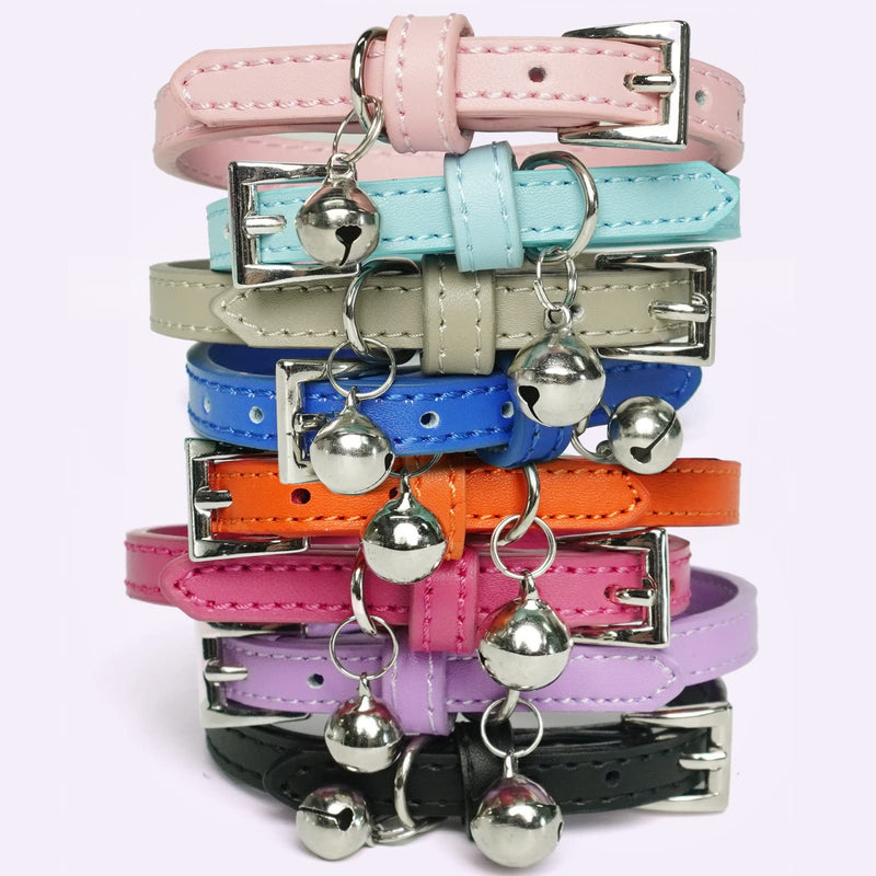 PUPTECK 2 PCS Soft Leather Cat Kitten Collar-Orange, Purple, Black, Khaki, Pink, Blue Orange&Purple - BeesActive Australia