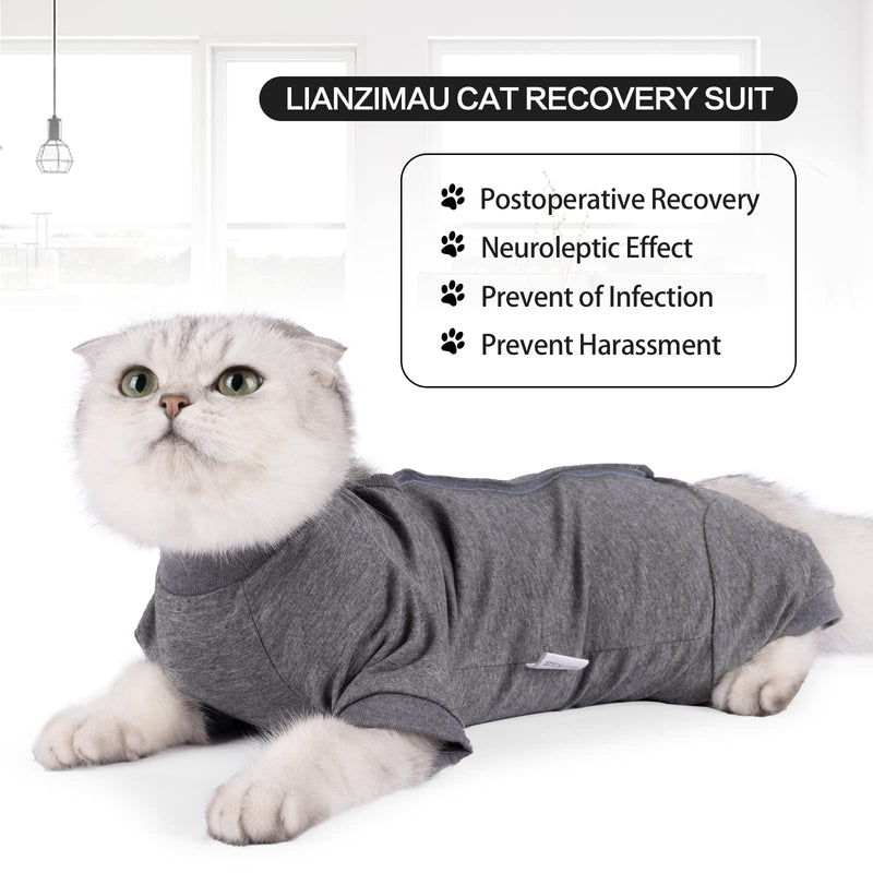 Cat Surgical Recovery Suit Professional for Male Female Dog Abdominal Wounds Cone E-Collar Alternative, Anti-Licking Or Skin Diseases Pet Surgical Recovery Pajama Suit, Soft Fabric Onesies for Cats L(Pack of 1) Grey - BeesActive Australia