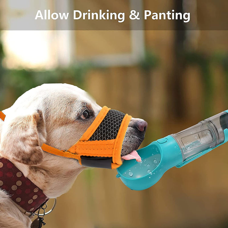 Dog Muzzle Trim Dogs Nails Anti Biting Barking and Chewing, [ Soft Nylon Breathable Mesh] Drinkable Adjustable Loop for Small Medium Large for Pets Muzzle Dog Training Mouth Cover Orange L - BeesActive Australia