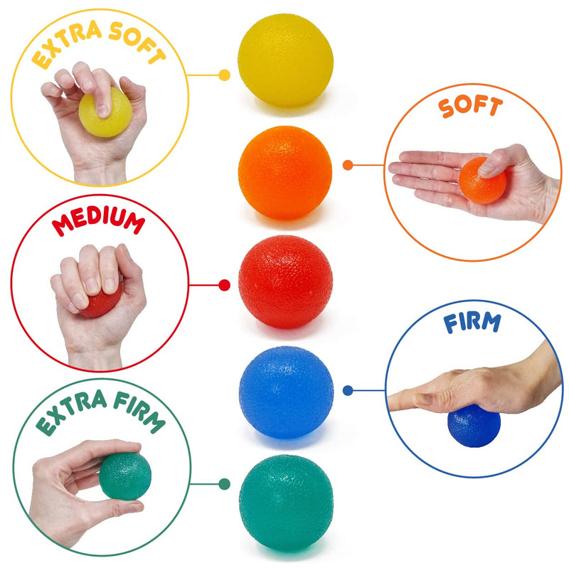 JFA Medical Hand Therapy Exercise Balls 5 Strengths - Extra Soft, Soft, Medium, Firm, Extra Firm - BeesActive Australia