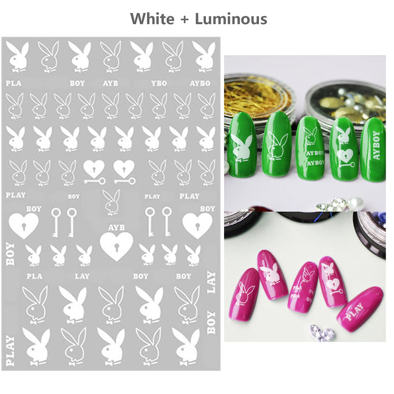 Nail Art Stickers Decal Nail Art Supplies 3D Heart Bunny Nail Decals for Nail Art DIY Self Adhesive Nail Sticker Designs Luxury Designer Nail Stickers for Nail Art Decoration Manicure (6 Sheets) C - BeesActive Australia