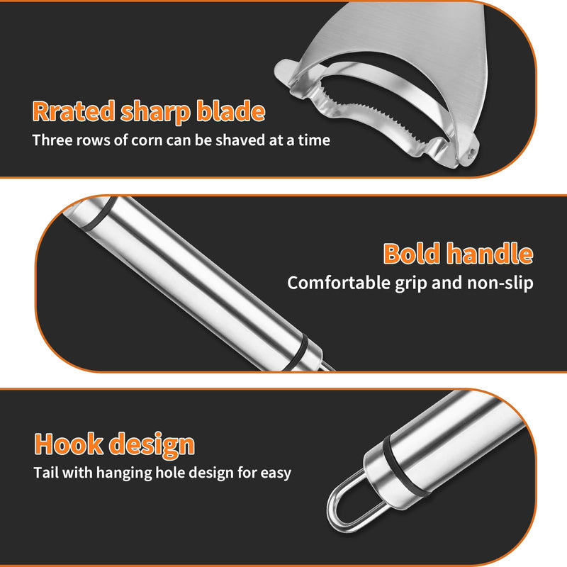 COMNICO Corn Scraper Stainless Steel Cutter Kernel Remover Tool Cob Planer Stripper Peeler Thresher Multifunctional Kitchen Utensils Grips with Ergonomic Handle（Silver，1 Piece） - BeesActive Australia
