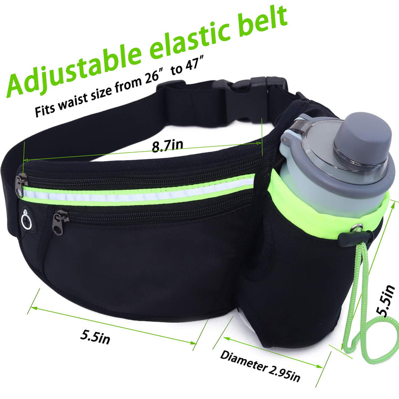 Running Belt Waist Pack with Water Bottle Holder Reflective Fanny Pack with Adjustable Straps Sport Pouch Belt for Fitness Jogging Hiking Travel-Black BLACK - BeesActive Australia