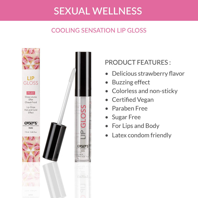 Exsens Strawberry Arousal Lip Gloss, Enhance Sexual Pleasure with Cool Tingling and Warm Buzzing Effect, Vegan and Body Safe, 7.4 ml ( 0.26 fl.oz), 1 count - BeesActive Australia