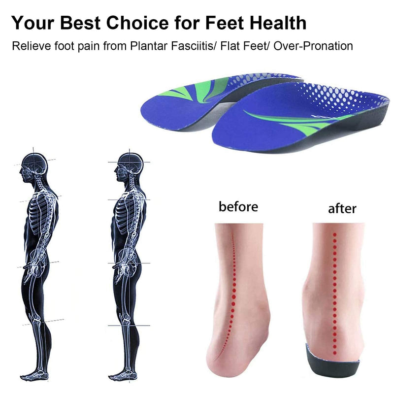 RooRuns Orthotic Insoles, 3/4 High Arch Support Shoe Inserts Insoles for Flat Feet, Plantar Fasciitis, Foot Arch, Feet Fatigue - Heel Cushion for Men, Woman, Medium (6-9.5 UK), Deep Blue Medium (6-9.5 UK) - BeesActive Australia