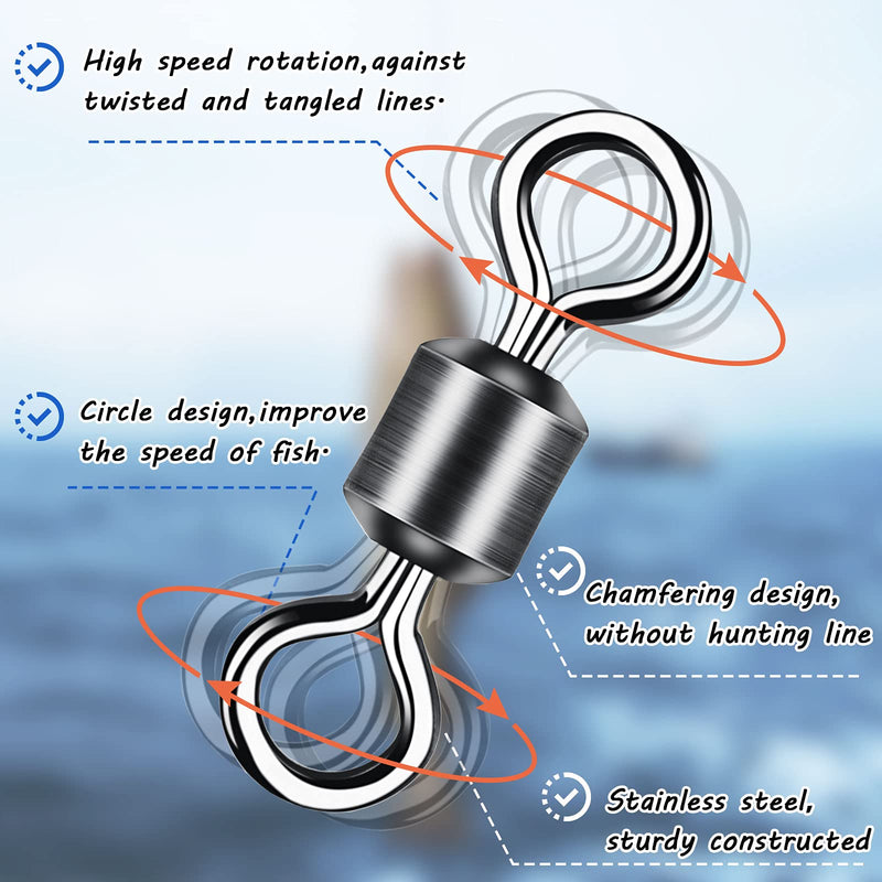 500 Pieces Fishing Rolling Barrel Swivel Fishing Hook Line Connector Stainless Steel Black Barrel Swivel Rolling Bearing Snap Connector Fishing Tackle Accessories for Saltwater Freshwater - BeesActive Australia