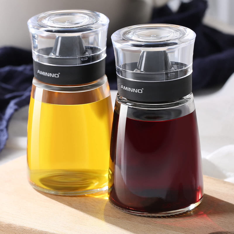 Aminno 5.5oz Oil and Vinegar Cruets 2 Pack, Glass Oil Dispenser Bottles for Cooking, Leakproof and Drip Free Spouts Clear - BeesActive Australia