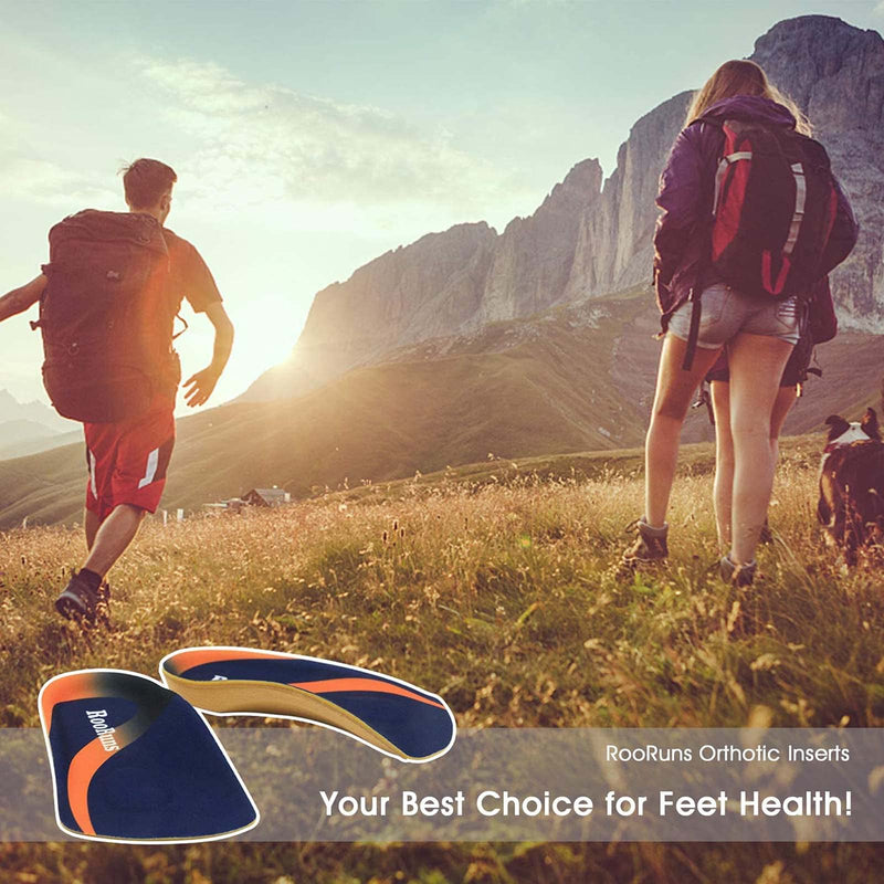 Orthotic Insoles, RooRuns 3/4 High Arch Support Insoles Shoe Inserts for Flat Feet, Plantar Fasciitis, Foot Arch, Feet Fatigue - Heel Cushion for Men, Woman, Deep Blue, Medium (6-9.5 UK) Medium (5.5-8 UK) - BeesActive Australia
