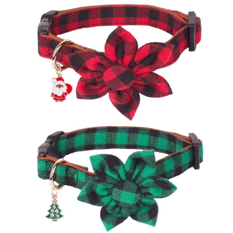 Christmas Dog Collar with Flower, Classic Buffalo Plaid Dog Christmas Collar with Removable Floral Adjustable Christmas Collars for Small Medium Large Dogs - BeesActive Australia