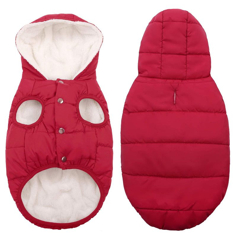 SAWMONG Dog Fleece Hoodie, Windproof Waterproof Dog Coat Fleece & Cotton Lined Warm Dog Jacket, Cold Weather Pet Apparel Clothes Vest for Small Medium Large Dog M: Length 12.6", Chest 15"-17.3" Red - BeesActive Australia