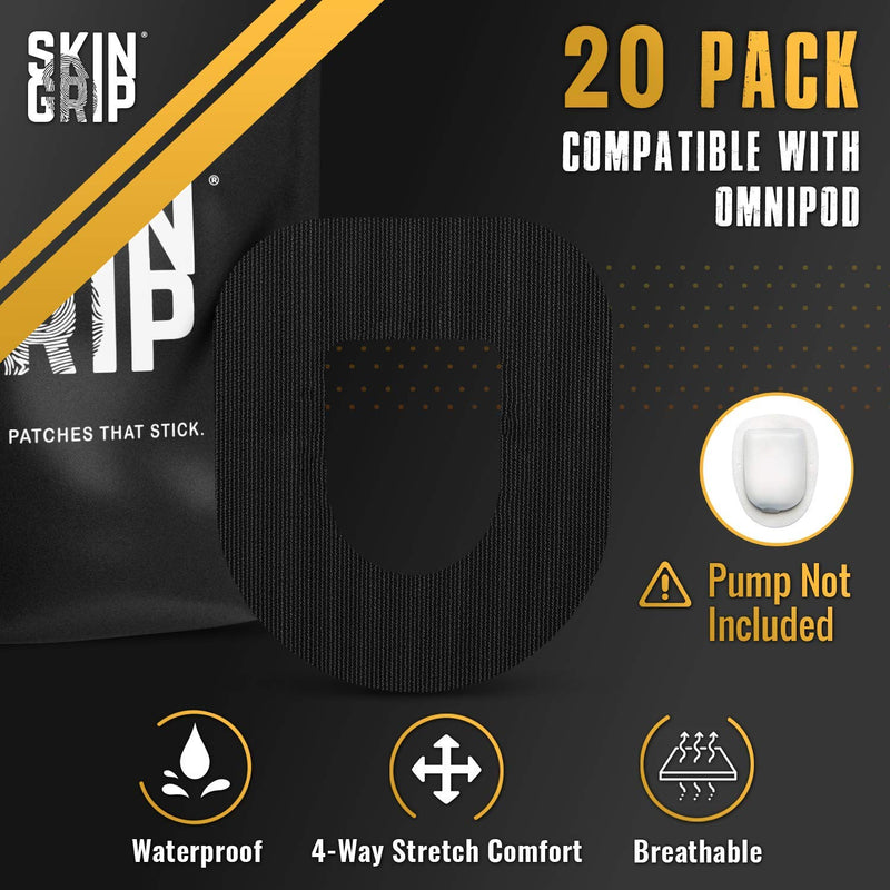 Skin Grip CGM Patches for Insulet Omnipod (20-Pack), Waterproof & Sweatproof for 10-14 Days, Pre-Cut Adhesive Tape, Continuous Glucose Monitor Protection(Black) Black - BeesActive Australia