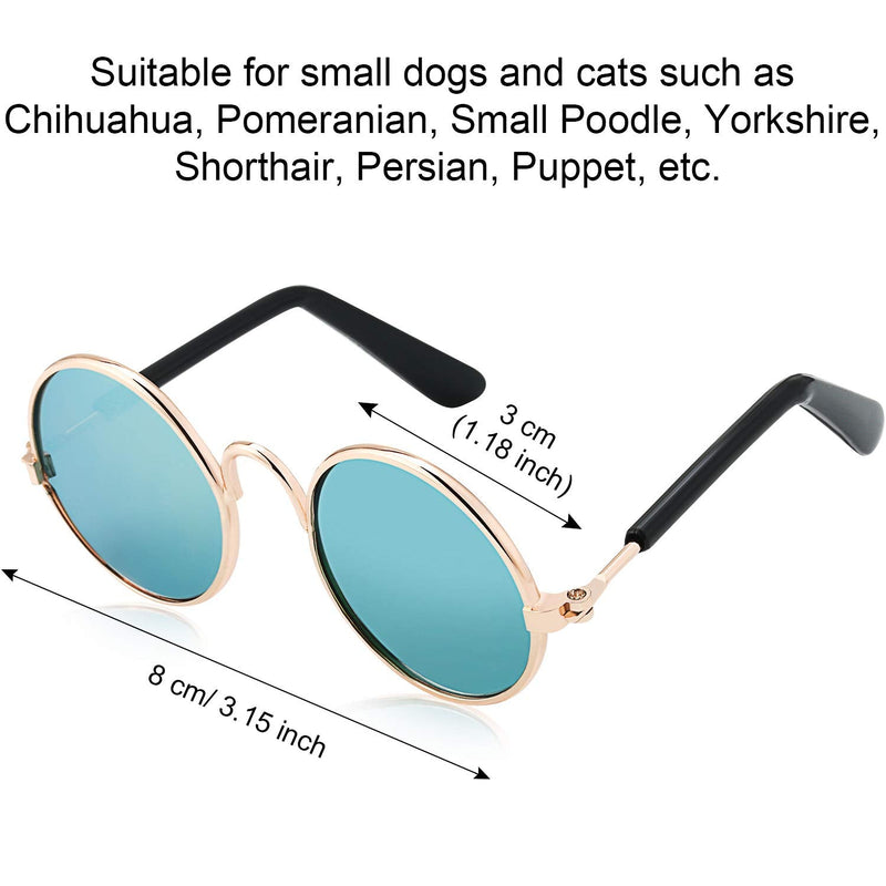 6 Pieces Funny Cute Cat Small Dog Sunglasses Classic Retro Circular Metal Prince Sunglasses Eye-wear Photos Props Accessories Cosplay Glasses Black and Mix Reflective Color - BeesActive Australia