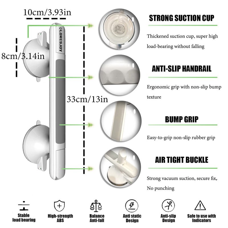 Suction Bathroom Grab Rails for Elderly, Shower Handles for Elderly with Suction Cup and Suction Warning, Safety Hand Rails Disabled for Bathrooms, Grab Handles for Disabled, Portable Mobility Aids 1pcs - BeesActive Australia