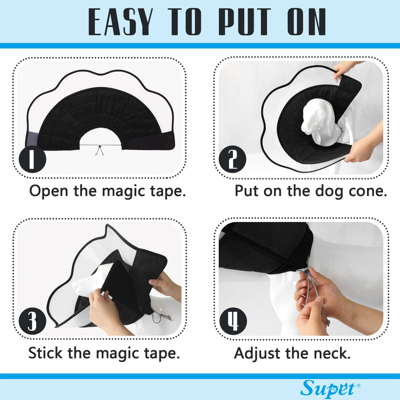 Supet Dog Cone for Dogs After Surgery, Soft Dog Cones for Large Medium Dogs, Comfortable Elizabethan Collar for Dogs to Stop Licking, Adjustable Pet Recovery Collar for Small Dogs L (Neck:13.5"-19.0") Black - BeesActive Australia