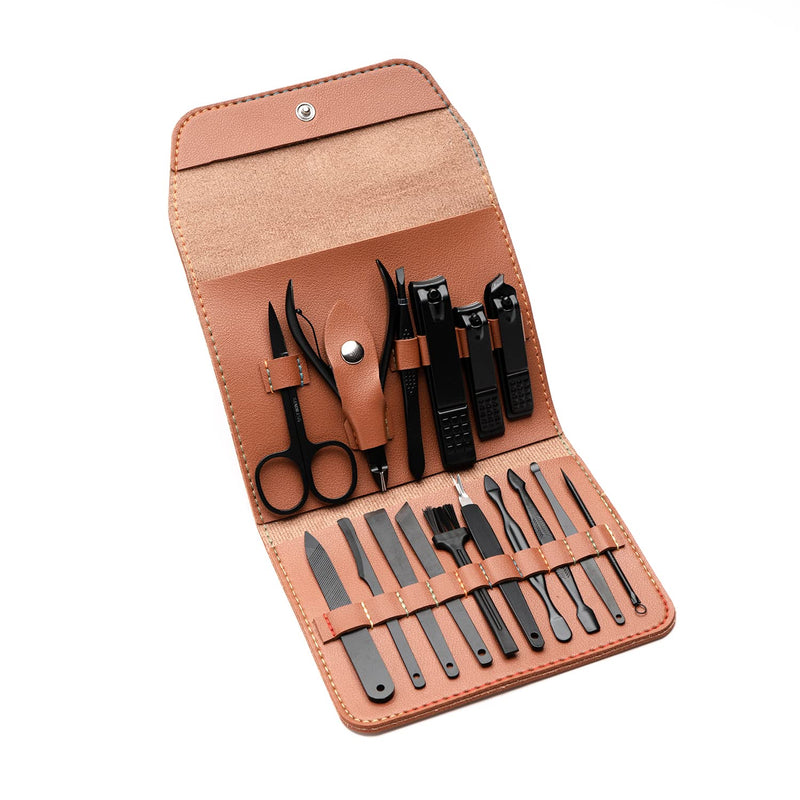 Nail Kit - Nail Clipper Set - Manicure Set -16 Stainless Steel Pieces Manicure Kit For Men’s - Pedicure Kit For Men - Mens Grooming Kit With Brown Leather portable Case by Hayvenhurst - BeesActive Australia