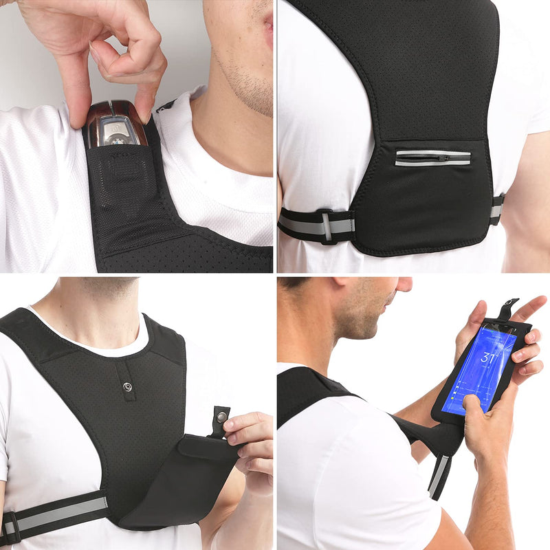 Training and Running Vest Phone Holder, with Adjustable Waistband, Reflective Workout Gear, Black - BeesActive Australia