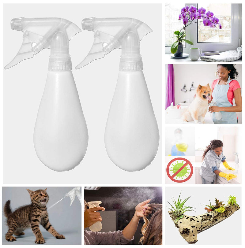 2 Empty Spray Bottles - Hair Plants Pet Puppy Dog Cat Kitten Training Sanitizing Cleaning Solutions Small White Clear Colorless Squirt Bottle Powerful Jet Stream or Fine Mist 12 Ounce - BeesActive Australia