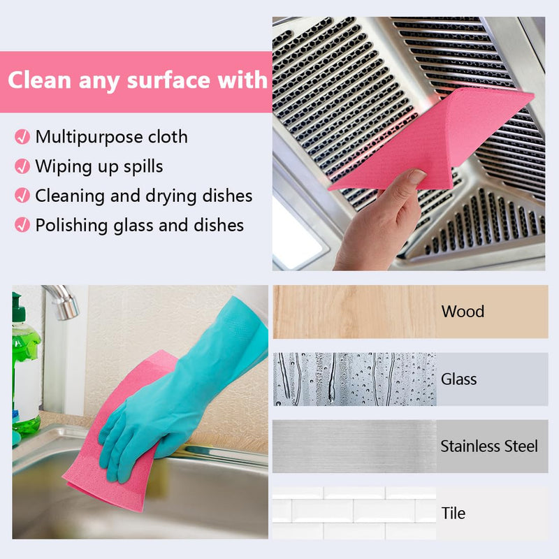 HOMEXCEL 10 Pack Swedish Dish Clothes, Reusable Sponge Cloth, for Kitchen, Counters & Washing Dishes, Highly Absorbent, Pink - BeesActive Australia