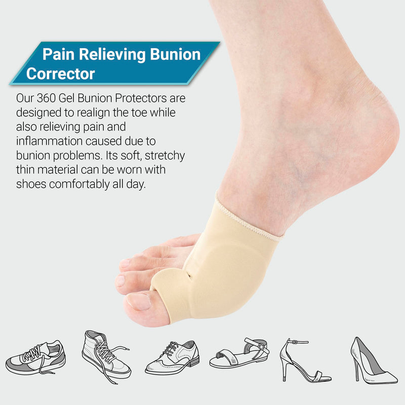 360 RELIEF Silicone Bunion Corrector with Gel Pads - Big Toe Separator, Straightener Hallux Valgus Pain Relief Soreness, Scientific Correction of Bunion | 1x Pair Beige, Large with Mesh Laundry Bag | L - BeesActive Australia