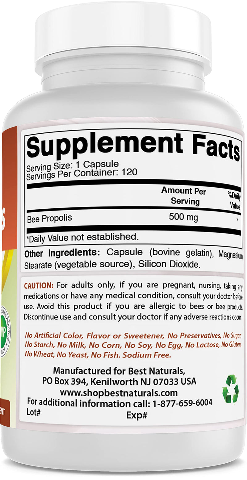 Best Naturals Bee Propolis 500 mg 120 Capsules (120 Count (Pack of 1)) 120 Count (Pack of 1) - BeesActive Australia