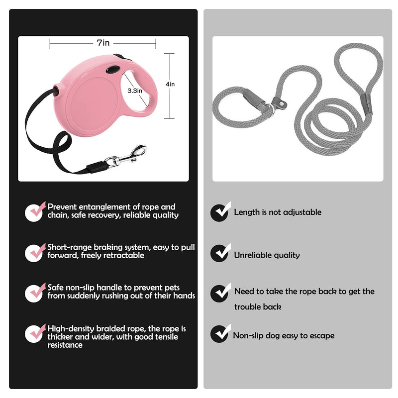 Automatic Retractable Dog Leash,16-Foot Upgraded Version Buckle Lock,360° Tangle Free,One-Hand Brake, Pause, Lock Suitable for Small and Medium Sized Dogs Pink - BeesActive Australia