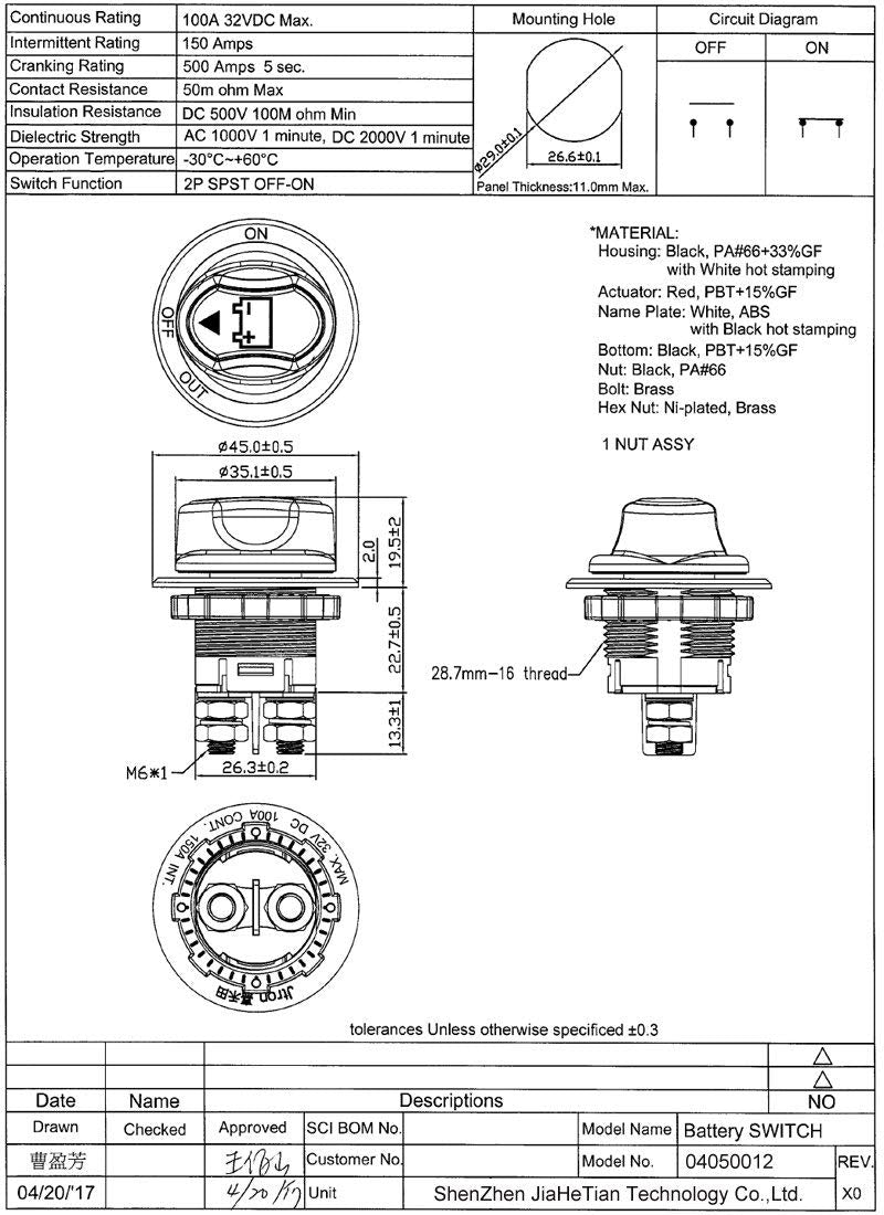 [AUSTRALIA] - BONATECH 100A Battery Isolator Cut Out Off Kill Switches 2P SPST OFF-ON Car Race Rally Switches for Motorcycles Cars Boats 100A switch 