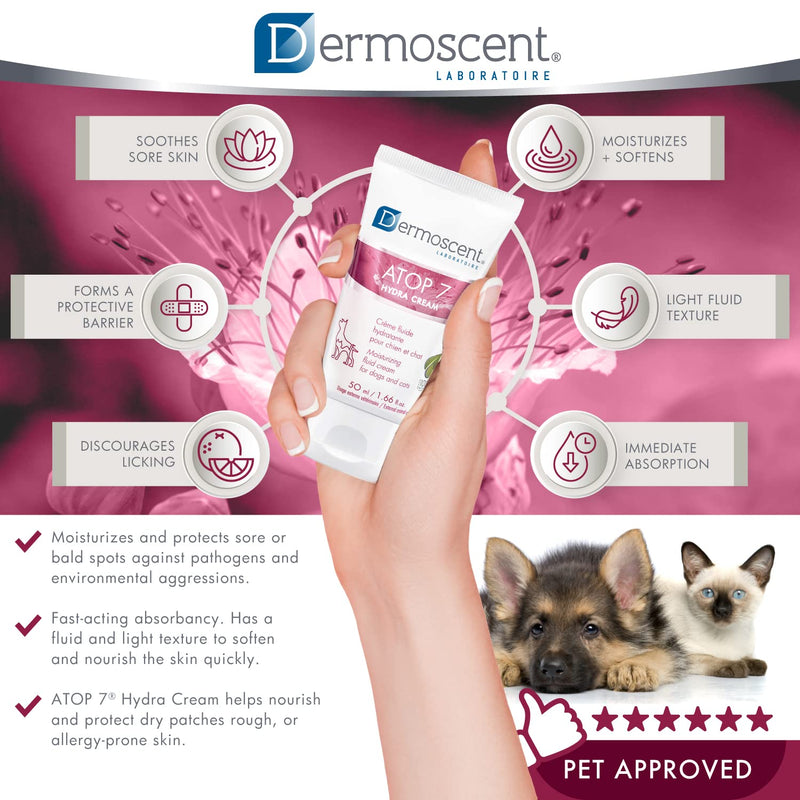 Dermoscent ATOP 7 Hydra Cream for Dogs & Cats for Itchy Dry & Allergy-Prone Skin Relief - Veterinarian Dermatologist Formulated - 50 ml / 1.66 fl. oz. - BeesActive Australia