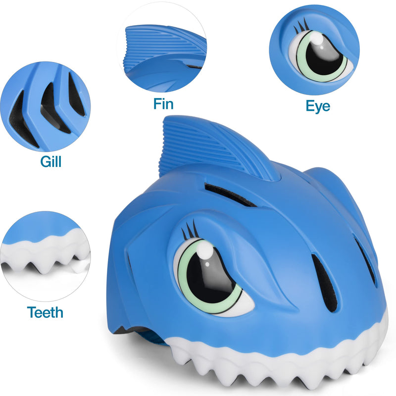 PATHLANE Kids Bike Helmet, 3D Shark Helmet, Toddler Helmet for Boys and Girls 3-8 Years, Adjustable Lightweight Children's Helmet for Bicycle, Scooter, Skateboard blue - BeesActive Australia