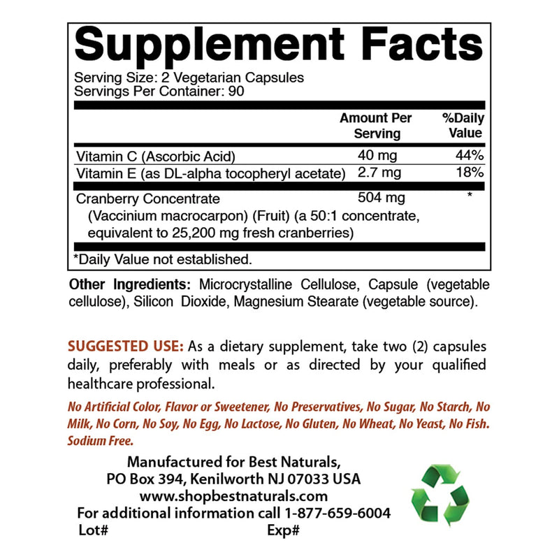 Best Naturals Cranberry 3X Strength, 12600 mg 180 Veggie Capsules (180 Count (Pack of 1)) 180 Count (Pack of 1) - BeesActive Australia