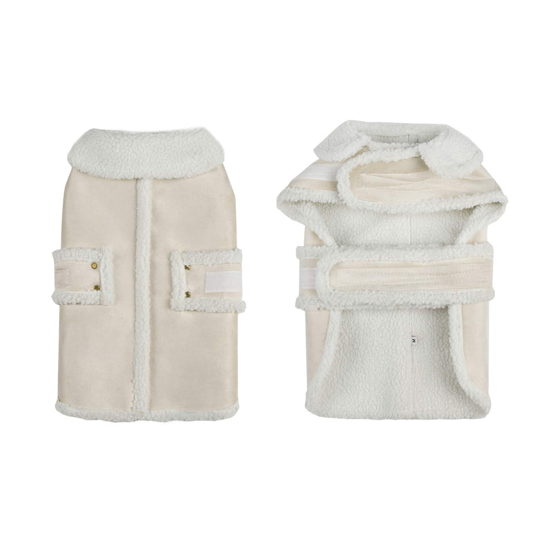 Dog Jacket Berber Fleece Winter Pet Coat Windproof Warm Dog Sweater Thick Apparelf in Beige White Color Used for Medium Large Dogs Small - BeesActive Australia
