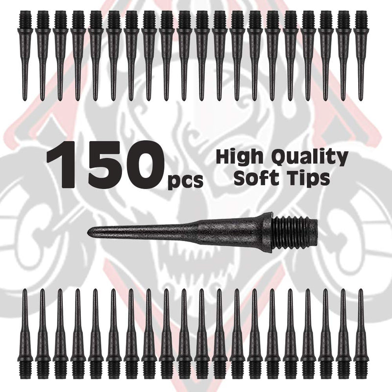 [AUSTRALIA] - ONE80 Matt Black Soft Tip 150/300 Pcs- Replacement Dart Point 2BA Thread - 6/12 Pcs Durable Extra Thick Dart Flight 150 pcs 